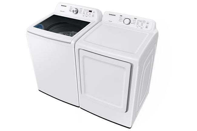 (Floor Model) Samsung 5.2 cu ft Top Load Washer and matching 7.2 cu ft Electric Dryer WA44A3205AW - DVE45T3200W