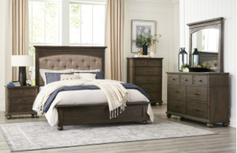 King Size Bed, Night Stand, Chest, Dresser and Mirror Bed Room Set