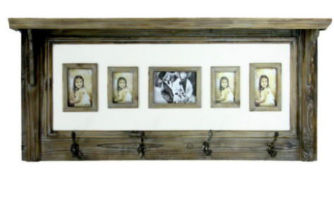 Splash HMD112 Antique Wall Shelf w/ 5 Assted Photo Openings and 4 hooks