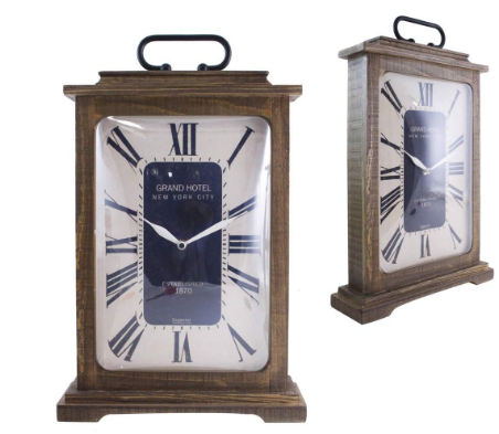 Splash ET2845 Wooden Table Clock With Metal Handle