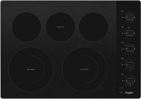 Whirlpool WCE77US0HB 30-inch Electric Ceramic Glass Cooktop with Two Dual Radiant Elements in Black