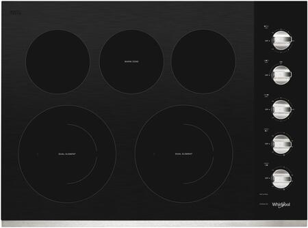 Whirlpool WCE77US0HS 30-inch Electric Ceramic Glass Cooktop with Two Dual Radiant Elements in Stainless Steel