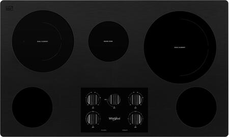 Whirlpool WCE77US6HB 36-inch Electric Ceramic Glass Cooktop with Two Dual Radiant Elements in Black