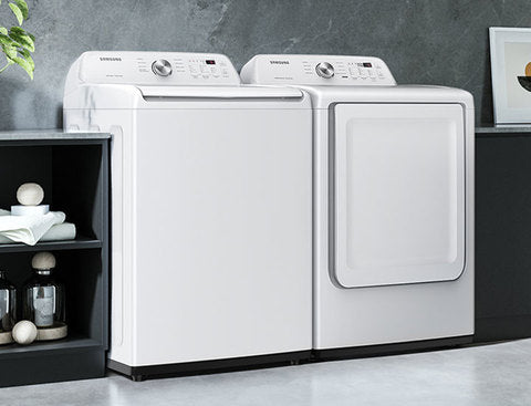 (Floor Model) Samsung 5.2 cu ft Top Load Washer and matching 7.2 cu ft Electric Dryer WA44A3205AW - DVE45T3200W
