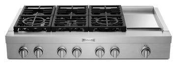 KitchenAid KCGC558JSS 48'' 6-Burner Commercial-Style Gas Rangetop with Griddle in Stainless Steel