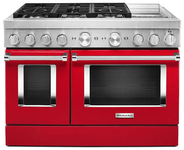 KitchenAid KFDC558JPA 48'' Smart Commercial-Style Dual Fuel Range with Griddle in Passion Red