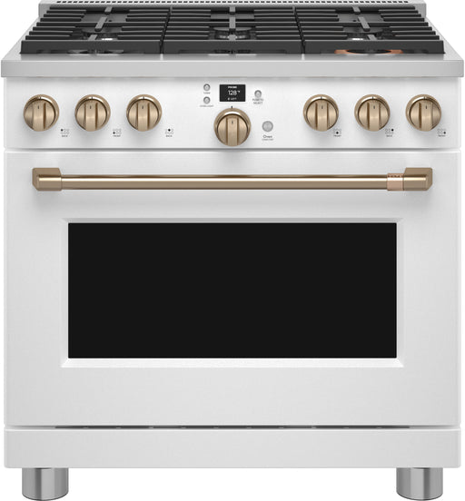 GE Cafe C2Y366P4TW2 36" Dual-Fuel Professional Range with 6 Burners (Natural Gas) in Matte White
