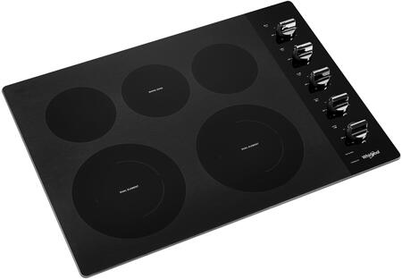 Whirlpool WCE77US0HB 30-inch Electric Ceramic Glass Cooktop with Two Dual Radiant Elements in Black