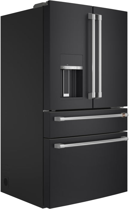 GE Cafe CVE28DP3ND1 ENERGY STAR® 27.8 Cu. Ft. 4- Door French-Door Refrigerator in Matte Black with Brushed Stainless Handles