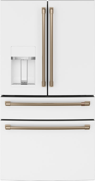 GE Cafe CVE28DP4NW2  Standard Depth 4- Door French-Door Refrigerator in Matte White with Brushed Bronze Handles
