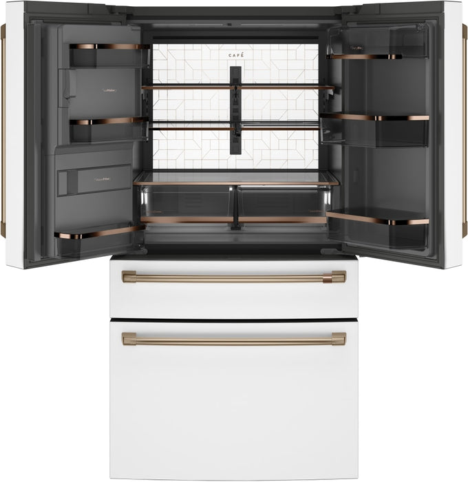 GE Cafe CVE28DP4NW2  Standard Depth 4- Door French-Door Refrigerator in Matte White with Brushed Bronze Handles