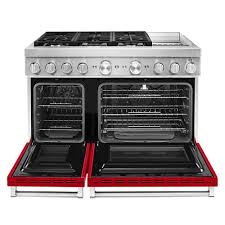KitchenAid KFDC558JPA 48'' Smart Commercial-Style Dual Fuel Range with Griddle in Passion Red