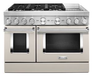 KitchenAid KFDC558JMH 48'' Smart Commercial-Style Dual Fuel Range with Griddle in Milkshake