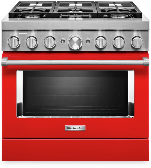 KitchenAid KFGC506JPA 36'' Smart Commercial-Style Gas Range with 6 Burners in Passion Red