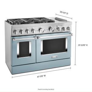 KitchenAid KFDC558JMB 48'' Smart Commercial-Style Dual Fuel Range with Griddle in Misty Blue