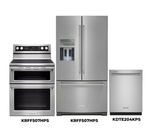 KitchenAid 36" Refrigerator - Double Oven Electric Range - Dishwasher Set